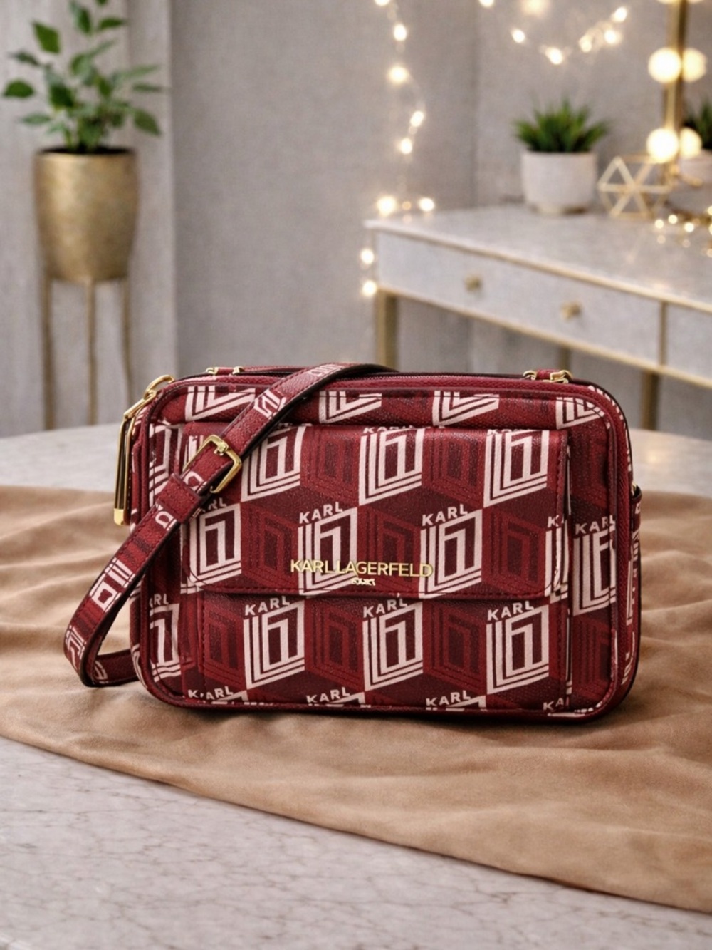 Karl Lagerfeld Paris Monogram Cube Crossbody Bag NWT
